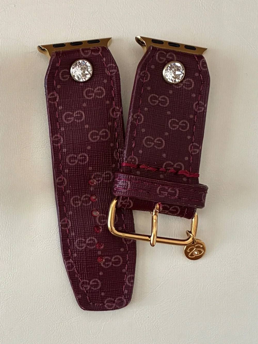 Spark*l Authentic Upcycled Micro GG Burgundy Sivella Apple Watch Band - Size 2